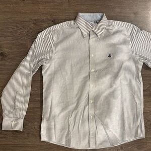 Brooks Brothers Original Polo Shirt - White and Blue Striped Men's Large